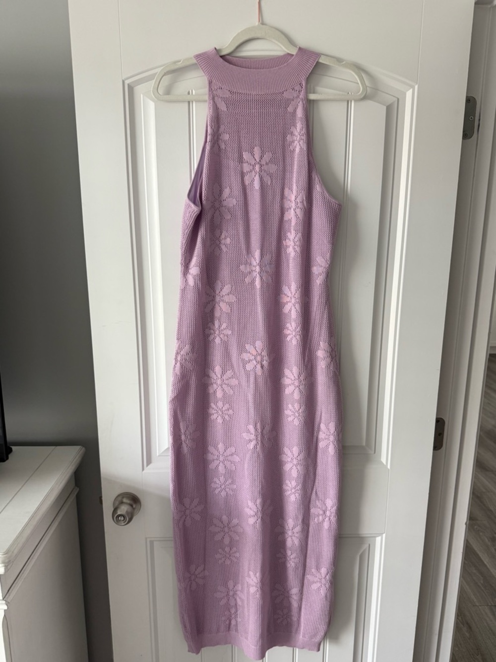 NEW Pink Lily Lilac Floral Knit Halter Midi Dress